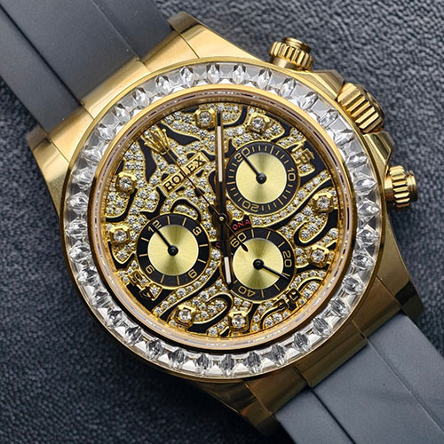 BDS工場 加重版 ロレックス デイトナコピー時計 116588TBR 18Kイエローゴールド バゲットダイヤモンド