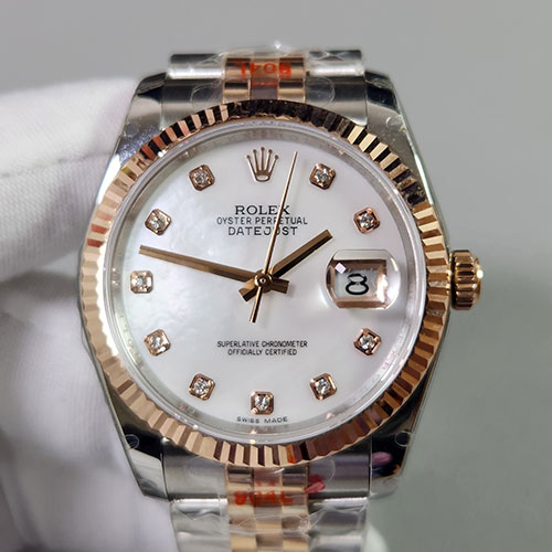 GM製 ロレックスコピー 116231-0097 デイトジャスト 36mm ホワイトシェル 18K 砲金